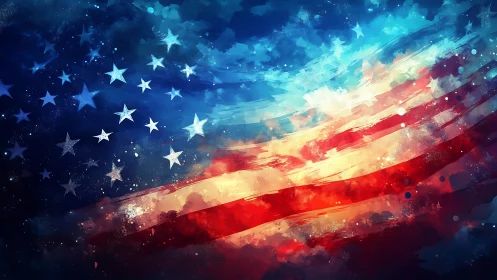 Abstract American flag rendered in dynamic digital brushwork