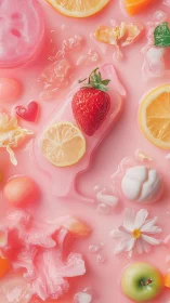 Strawberry popsicle with citrus slices in pastel pink melt.