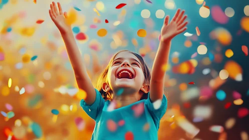 Joystorm of confetti as a laughing child crowns the sky.