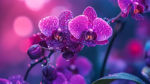 Jeweled Orchids Glistening in Magenta Light.