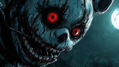 Grotesque demonic bear close-up rendered in dynamic horror style