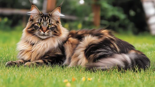 Lynx-Gazed Majesty Lounges Upon Verdant Canvas.