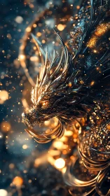 Molten starlight coils into a blazing cybernetic dragon