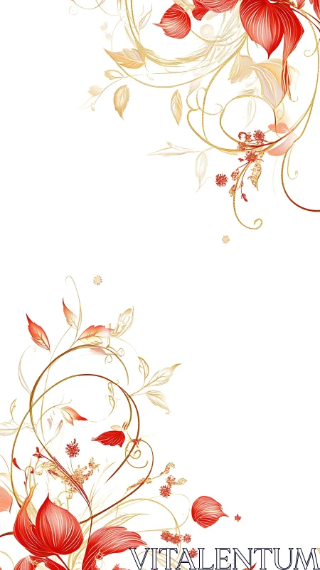 Crimson Blooms Dance Through Golden Vines.