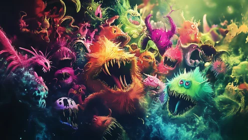 Neon fuzzbeast carnival erupts in a riot of grinning chaos.