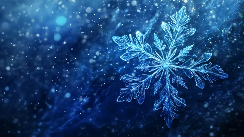 Single crystalline snowflake rendered in detailed icy blue