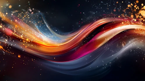 Colorful abstract light waves sweep across dark background