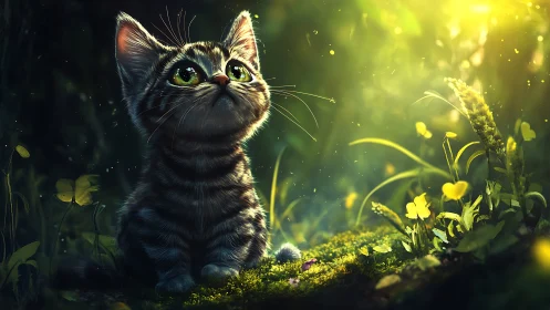 A Curious Tabby Kitten Discovers Wonder in Enchanted Wildflowers