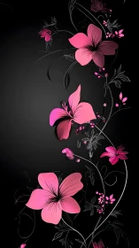 Vibrant Pink Flowers Dance Against Deep Black Elegance