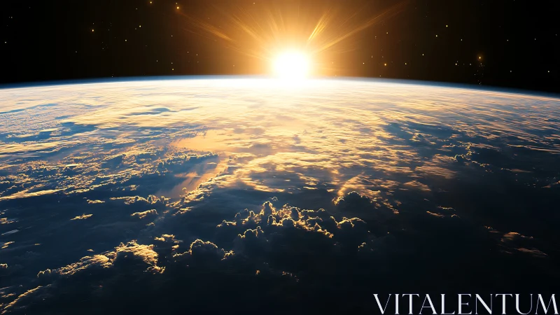 Sunrise gently crowns Earth with golden light from space