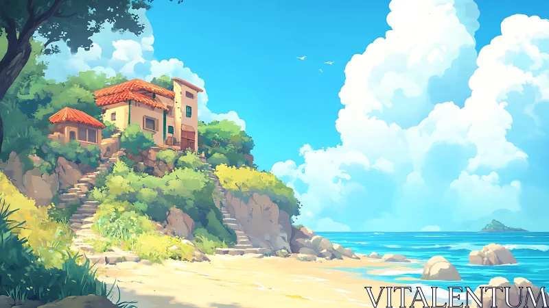 Mediterranean Coastal Estate with Digitally Rendered Architectural Elements