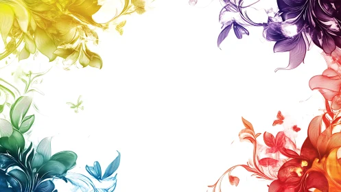 Radial gradient floral vectors form multicolor corner compositions