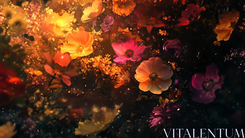 Luminescent Floral Composition with Gradient Gradient Light Scattering and Chromatic Decay