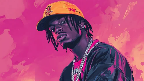 Vector portrait of urban musician in neon chromatic palette.