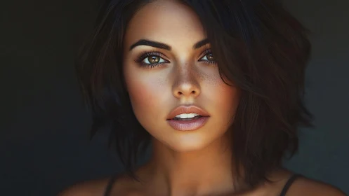 Photorealistic portrait with intense gaze and soft lighting.