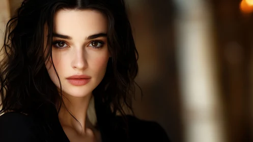Neutral portrait of young woman with soft background blur.