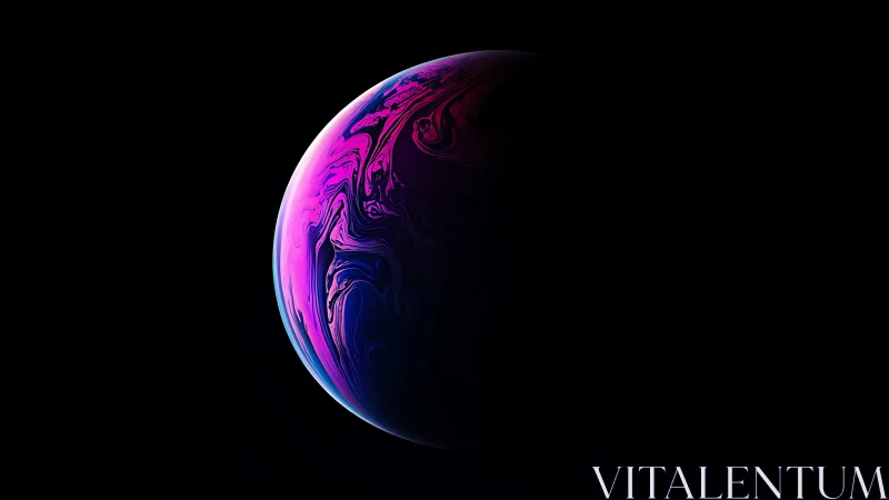 Hemisphere view shows neon fluid planet with sharp terminator edge