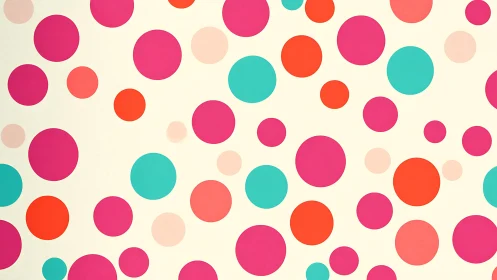Colorful overlapping polka dots on clean cream backdrop.