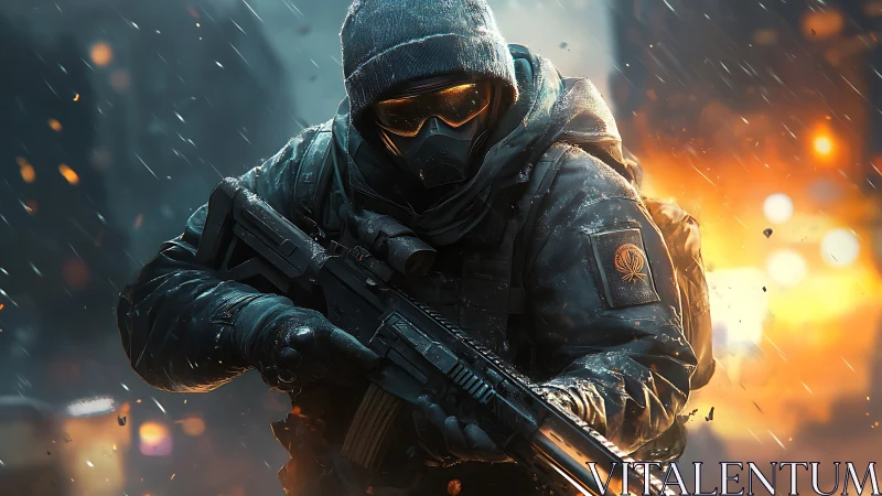 Storm-glass Operator Surging Through Ember-soaked Crossfire.