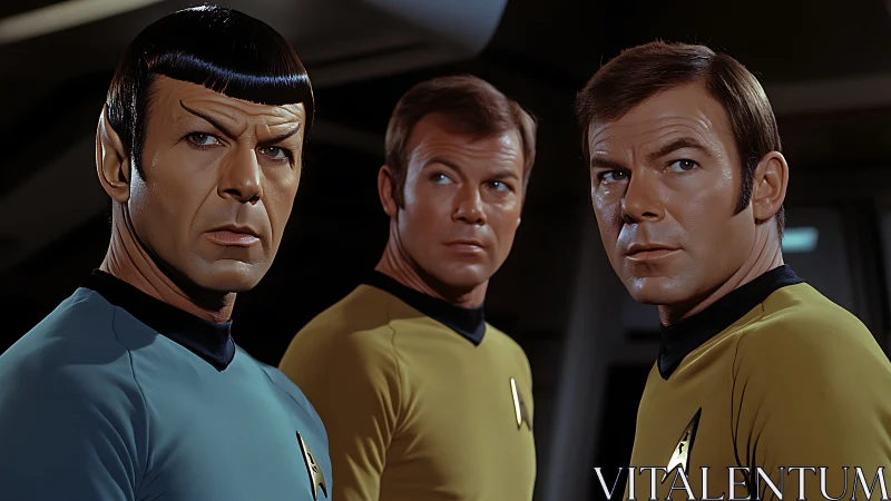Triadic starship officers framed in dramatic studio lighting