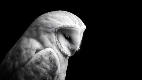 Elegant Barn Owl Portrait in Dramatic Black and White Photography.