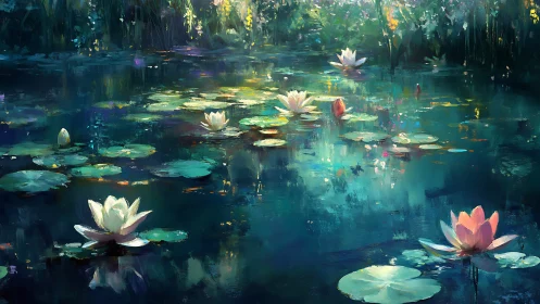 Moonlit lilies drift like quiet lanterns across teal water