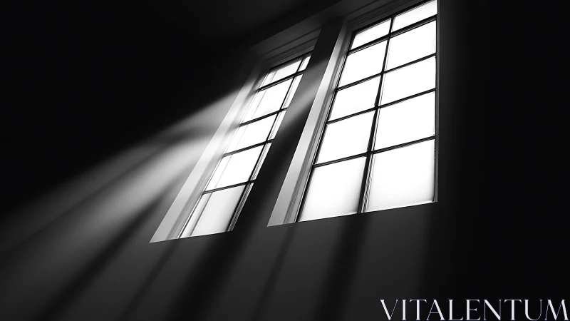 High-contrast window light casting dramatic interior beams.