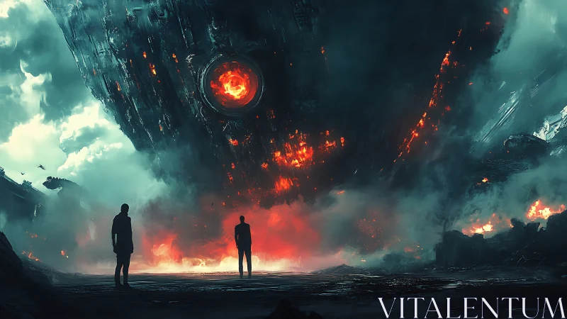 Colossal alien warship descends over burning apocalyptic land