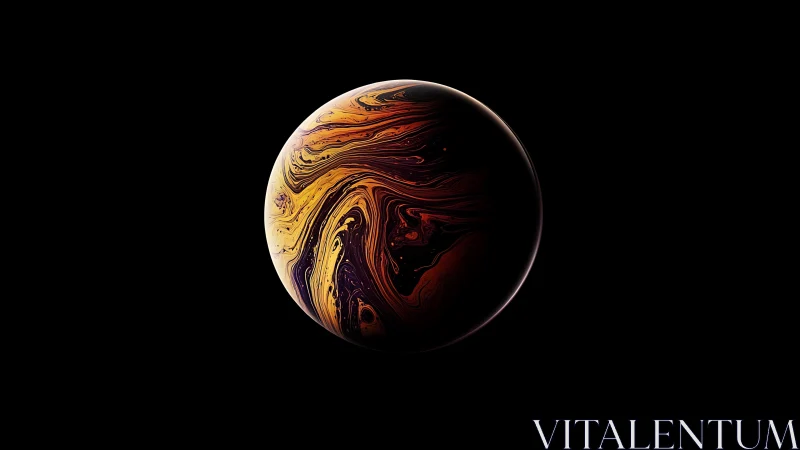 Swirling molten planet glows against a stark cosmic void