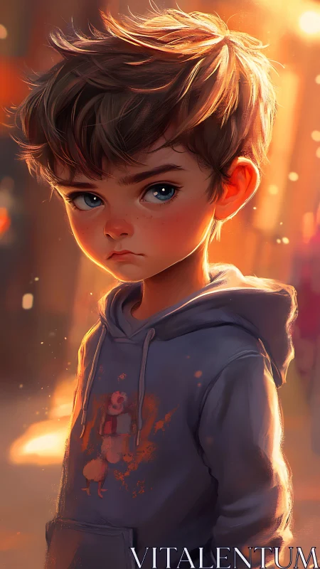 Sunlit city alley cradles a defiant, daydreaming boy.