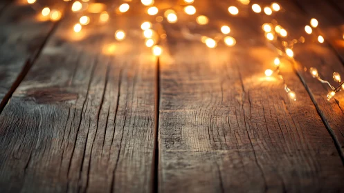 Warm fairy lights glow softly across rustic wooden table