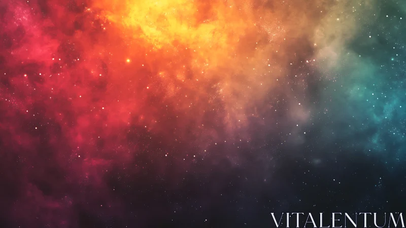 Radiant multicolor nebula cloud in deep star field.