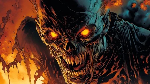 Fiery skeletal demon lunging from molten shadows in rage.