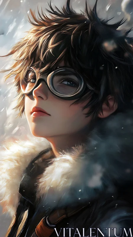 Wind-tousled explorer gazes ahead with quiet winter courage