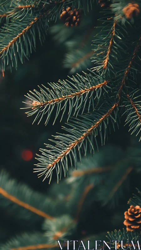 Shallow depth macro study of evergreen needles and pine cones