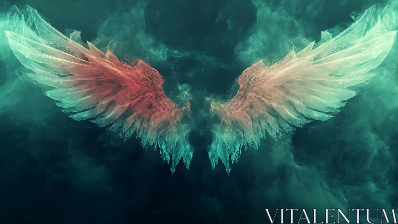 Translucent ethereal wings extend across deep teal void
