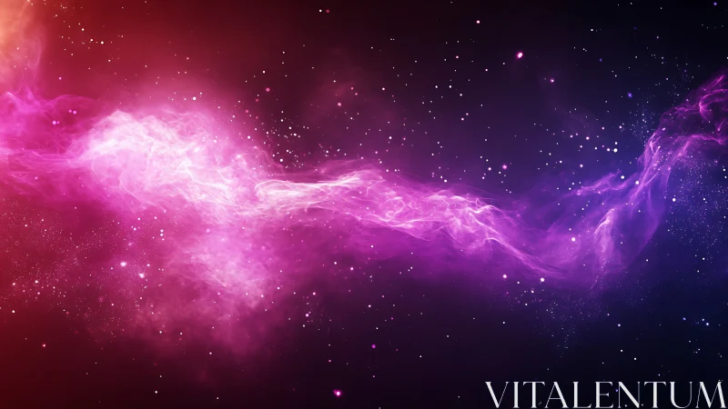Pink and purple nebula stream across deep star field.