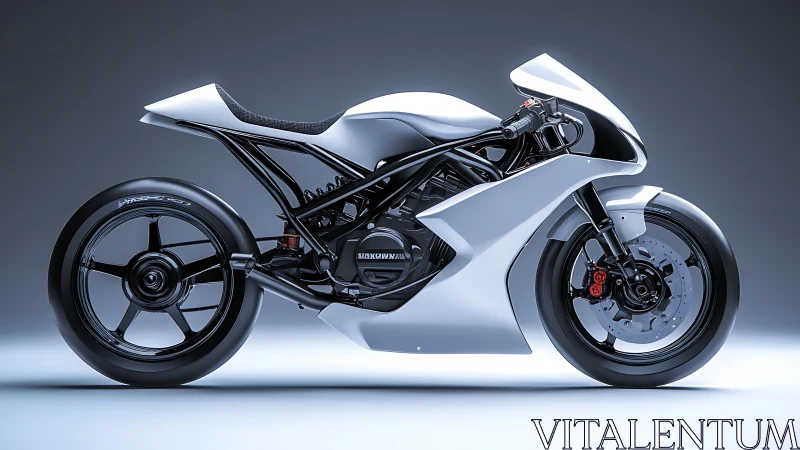 Futuristic white sport motorcycle gleams in studio light