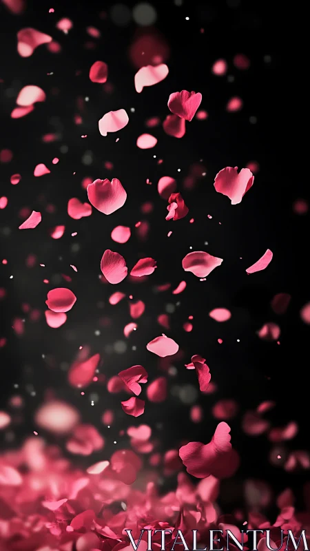 Falling Rose Petals Against Black Background.