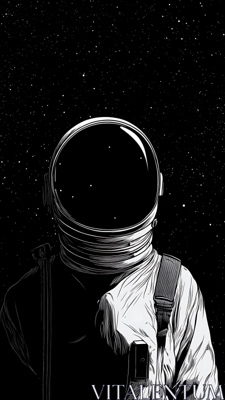Solitary astronaut illustration stands against dense star field