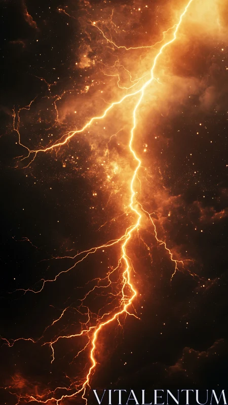 Golden Lightning Strike Through Fiery Cosmic Cloud.