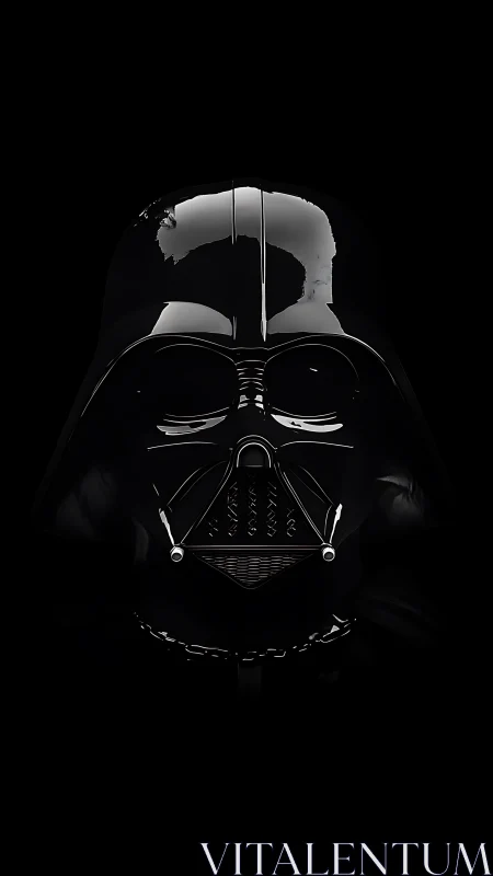 Black sci fi villain helmet portrait on dark background.