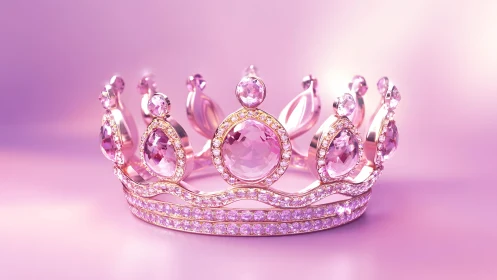 Elegant pink jeweled crown on soft pastel background, digital art.