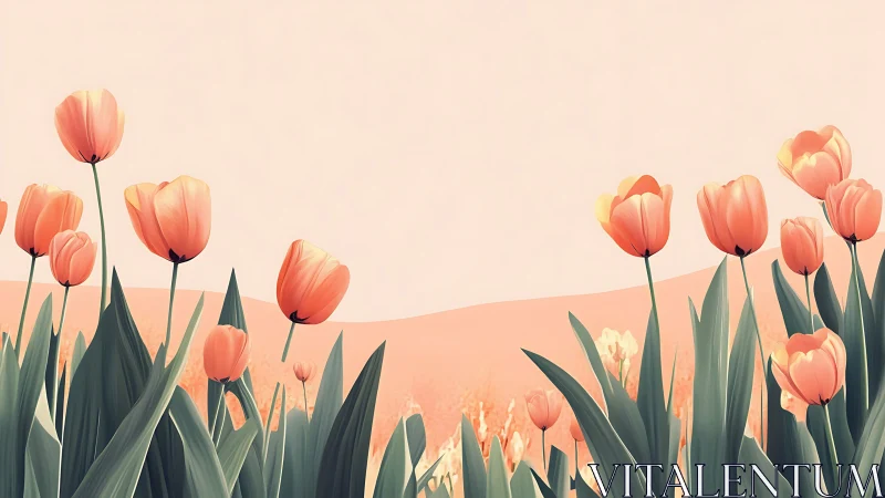 Serene Tulip Field Glowing in Warm Sunlight.