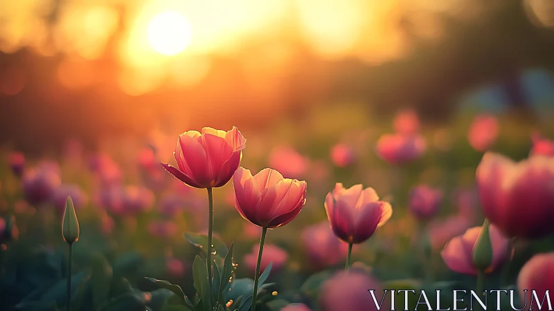 Golden Hour Tulips Dance in Warm Spring Sunlight