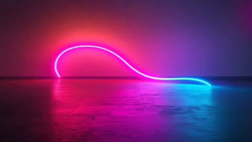 Neon comet curve drifting across a glossy twilight floor.