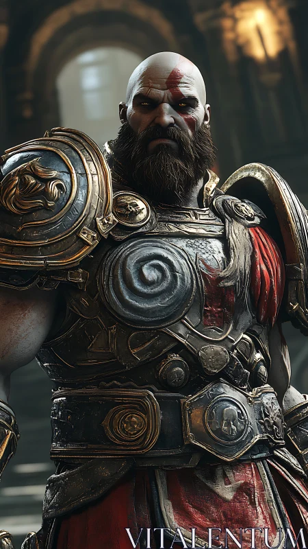 Stoic warrior in ornate armor ready to face destiny.