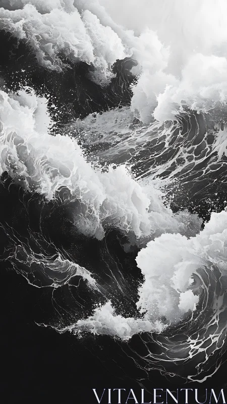 Surging monochrome waves rise and curl with dramatic energy