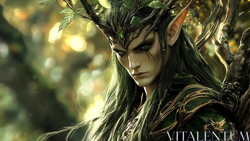 Forest elf guardian bathed in glowing woodland magic.