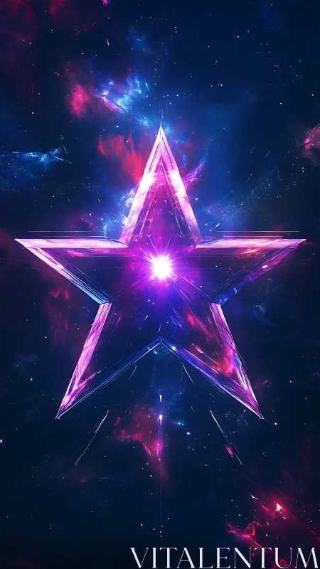 Prismatic neon star core suspended in deep cosmic nebula field.